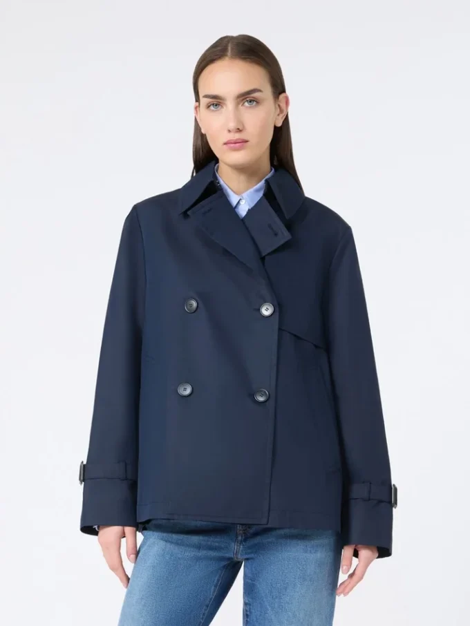 Kort, vannavvisende trenchcoat i gabardin, marineblå