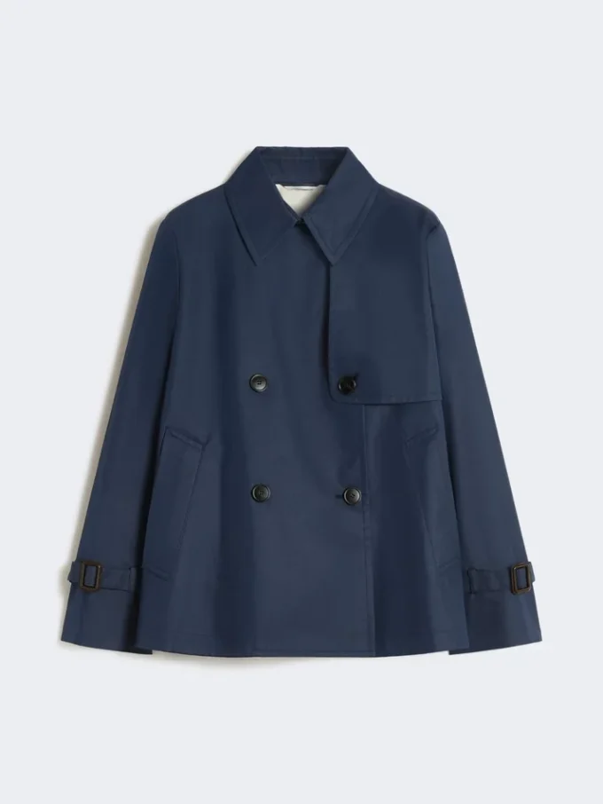 Kort, vannavvisende trenchcoat i gabardin, marineblå