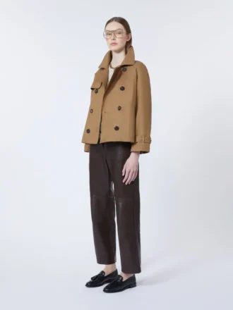 Kort, vannavvisende trenchcoat i twill, brun