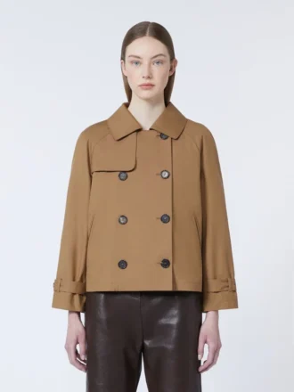 Kort, vannavvisende trenchcoat i twill, brun