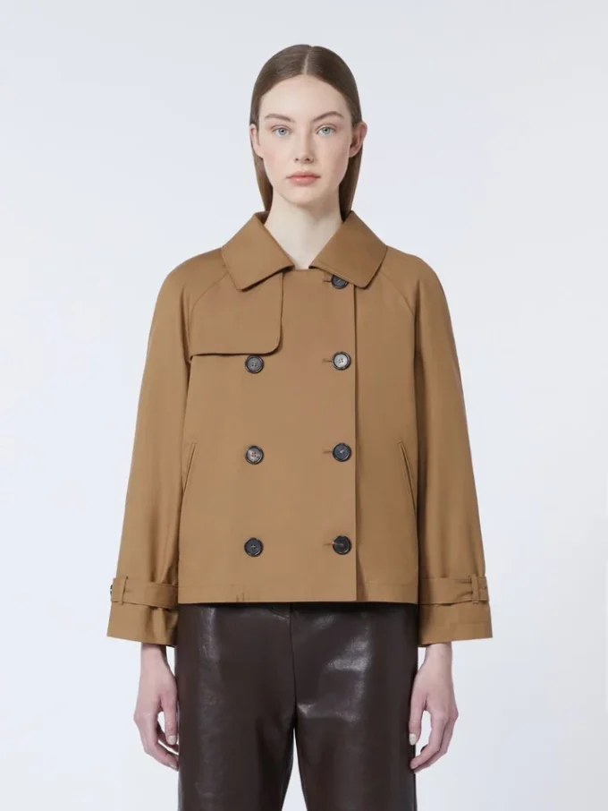 Kort, vannavvisende trenchcoat i twill, brun Kort, vannavvisende trenchcoat i twill, brun