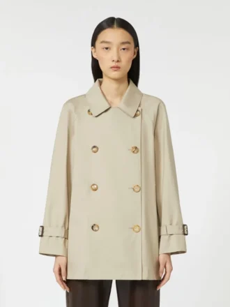Kort, vannavvisende trenchcoat i twill, sand