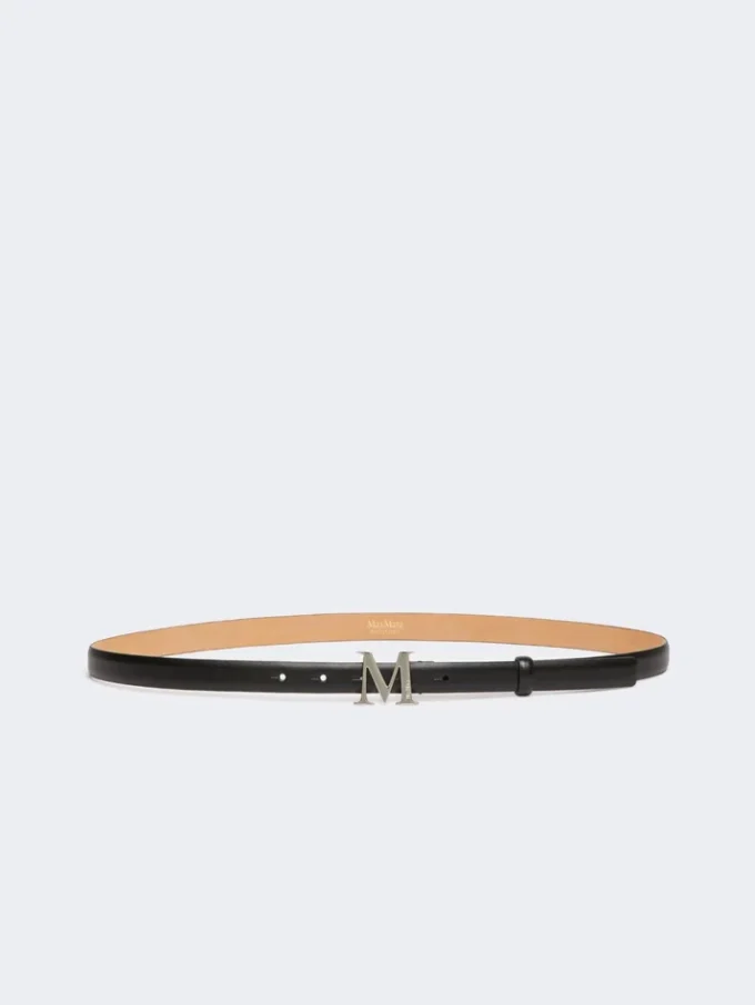 Lærbelte med monogramspenne, svart Lærbelte med monogramspenne, svart