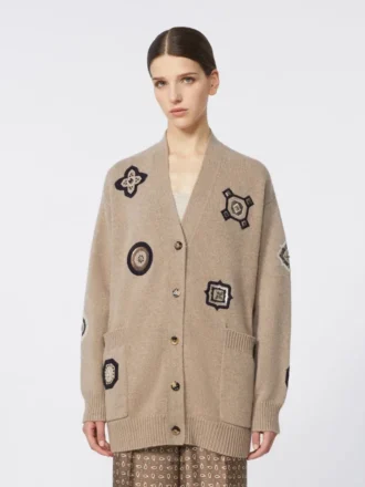 Lang cardigan i ull og kashmir, sand