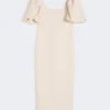 Lang kjole i jacquard-cloque, pudder