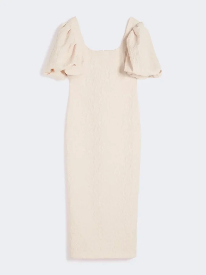 Lang kjole i jacquard-cloque, pudder