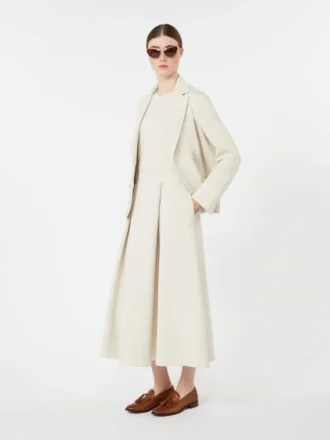 Lang, utsvunget kjole i scuba-jersey, beige