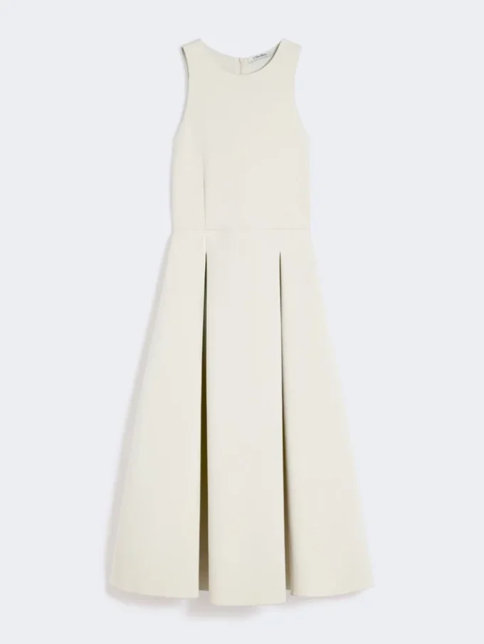 Lang, utsvunget kjole i scuba-jersey, beige Lang, utsvunget kjole i scuba-jersey, beige