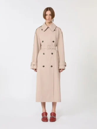 Lang, vannavvisende trenchcoat i twill, beige