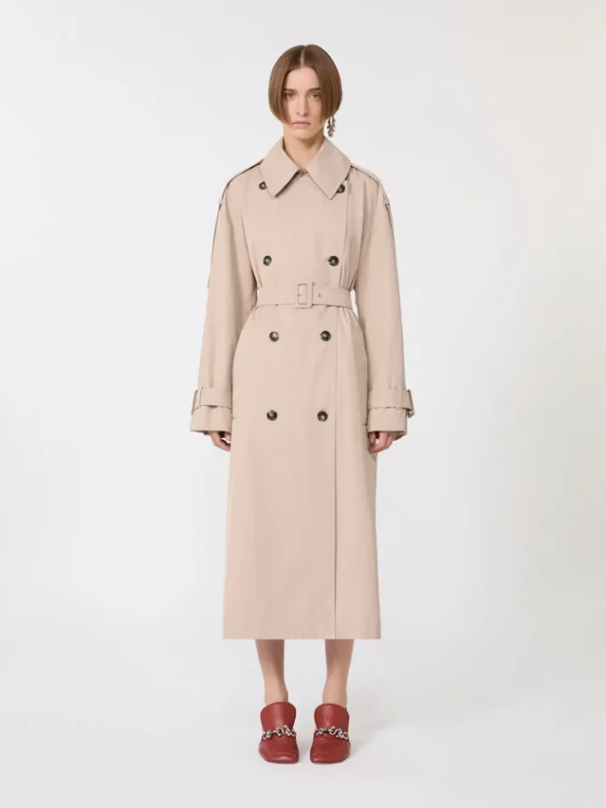 Lang, vannavvisende trenchcoat i twill, beige Lang, vannavvisende trenchcoat i twill, beige