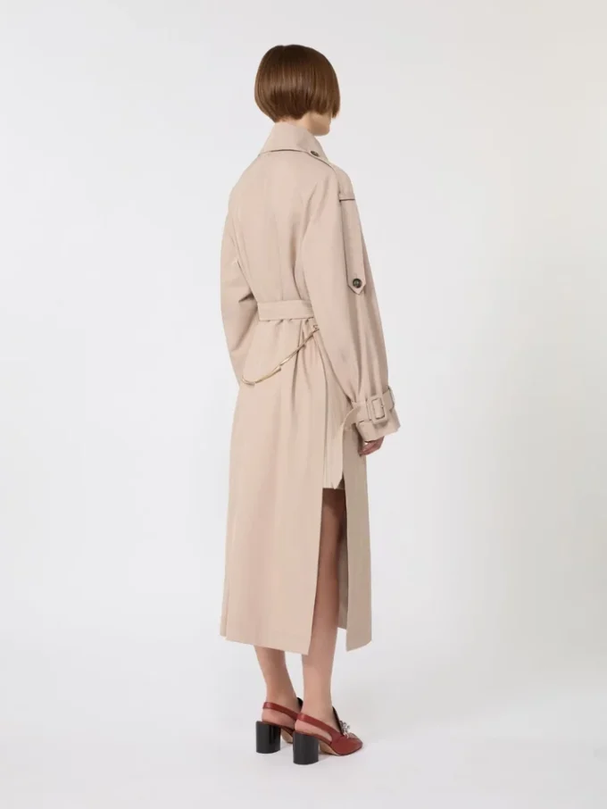 Lang, vannavvisende trenchcoat i twill, beige Lang, vannavvisende trenchcoat i twill, beige