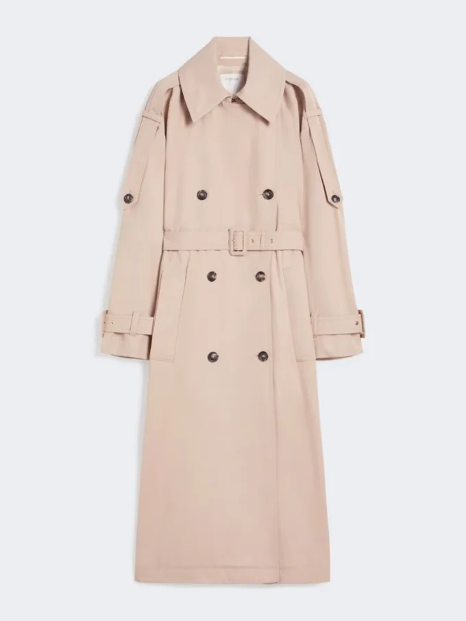 Lang, vannavvisende trenchcoat i twill, beige Lang, vannavvisende trenchcoat i twill, beige