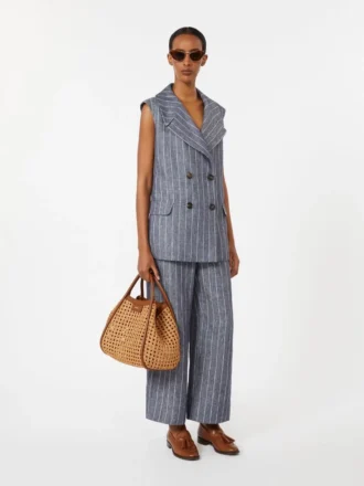 Linenbukser med nålestriper i denim-look, ultramarin Linenbukser med nålestriper i denim-look, ultramarin