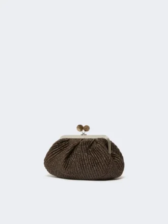 Liten pasticcino-veske med raffia-effekt, mørkebrun