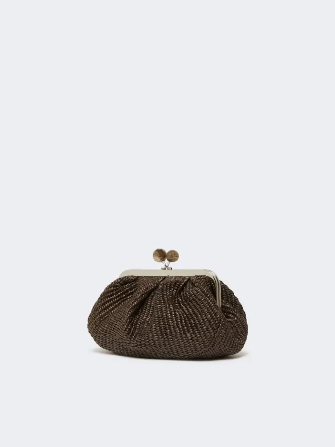 Liten pasticcino-veske med raffia-effekt, mørkebrun
