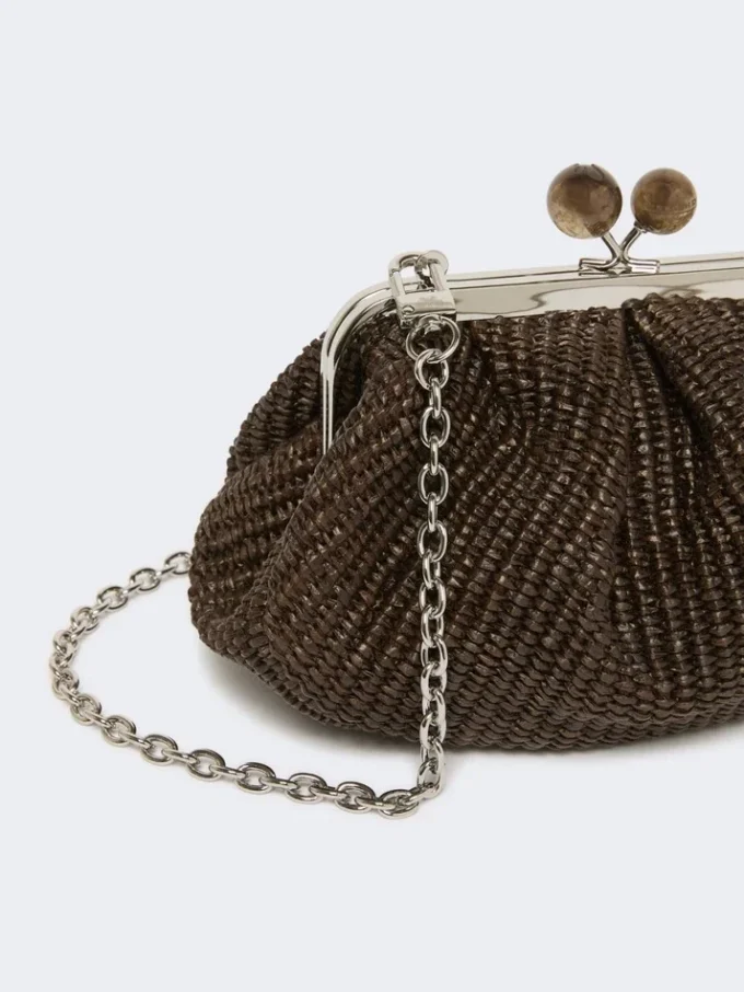Liten pasticcino-veske med raffia-effekt, mørkebrun