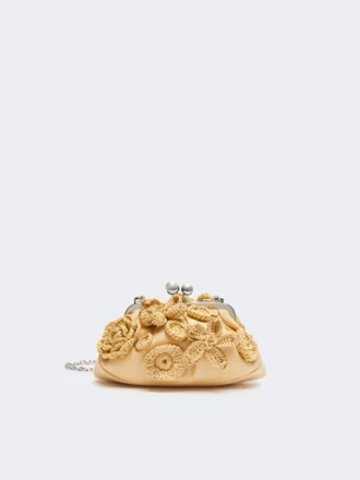 Liten pasticcino-veske med raffia-effekt og blomster, beige