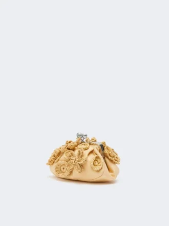 Liten pasticcino-veske med raffia-effekt og blomster, beige