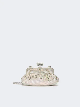 Liten satengveske i pasticcino-stil med rhinestones, antikkrosa