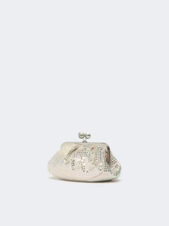 Liten satengveske i pasticcino-stil med rhinestones, antikkrosa