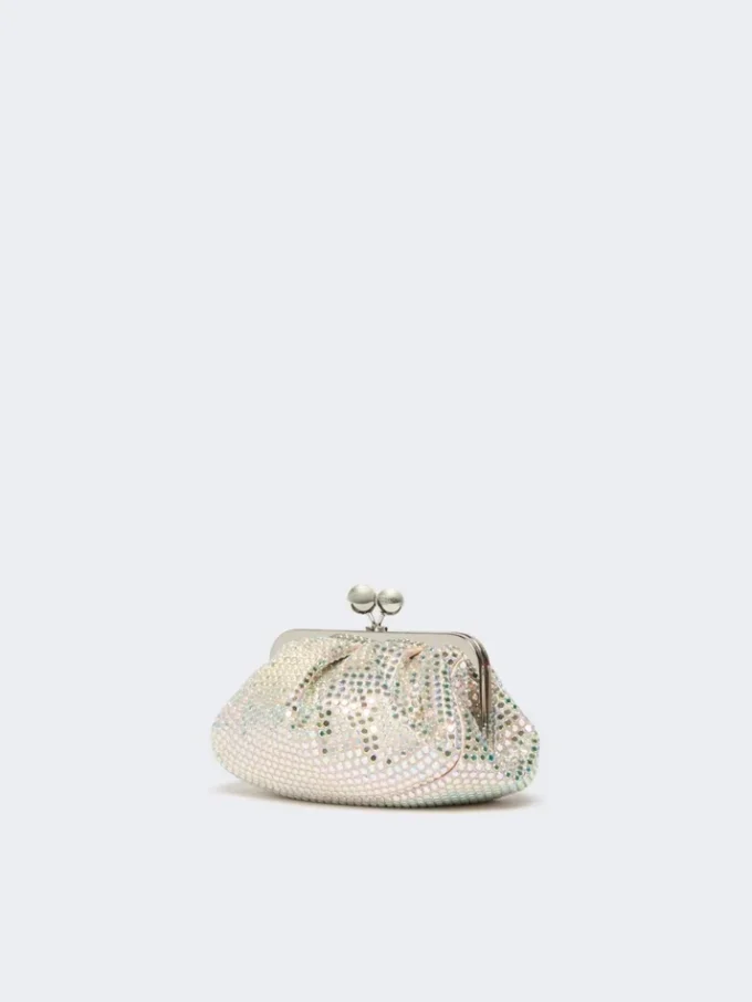 Liten satengveske i pasticcino-stil med rhinestones, antikkrosa