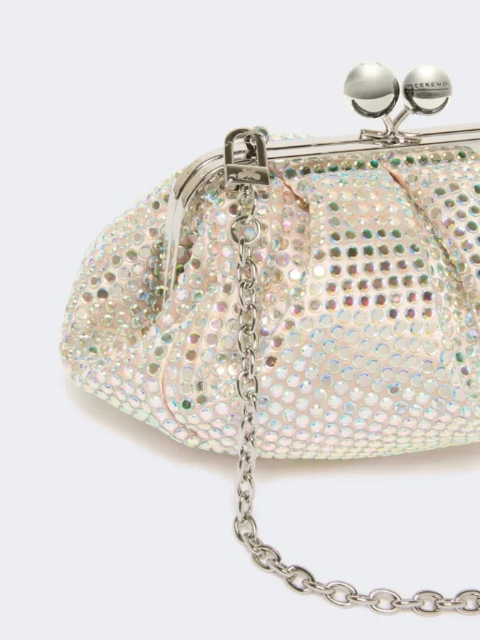 Liten satengveske i pasticcino-stil med rhinestones, antikkrosa