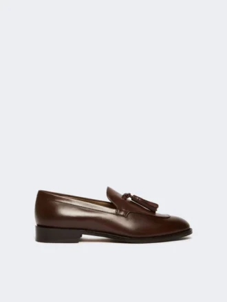 Loafers i skinn med dusker, kakao