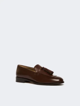 Loafers i skinn med dusker, kakao