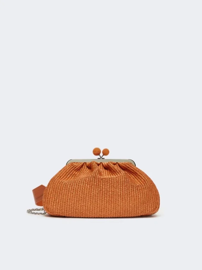 Mellomstor pasticcino-veske med raffia-effekt, laks