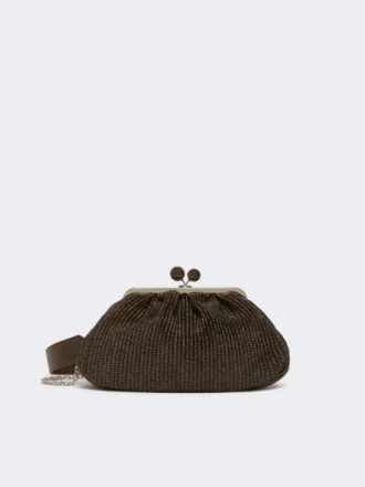 Mellomstor pasticcino-veske med raffia-effekt, mørkebrun
