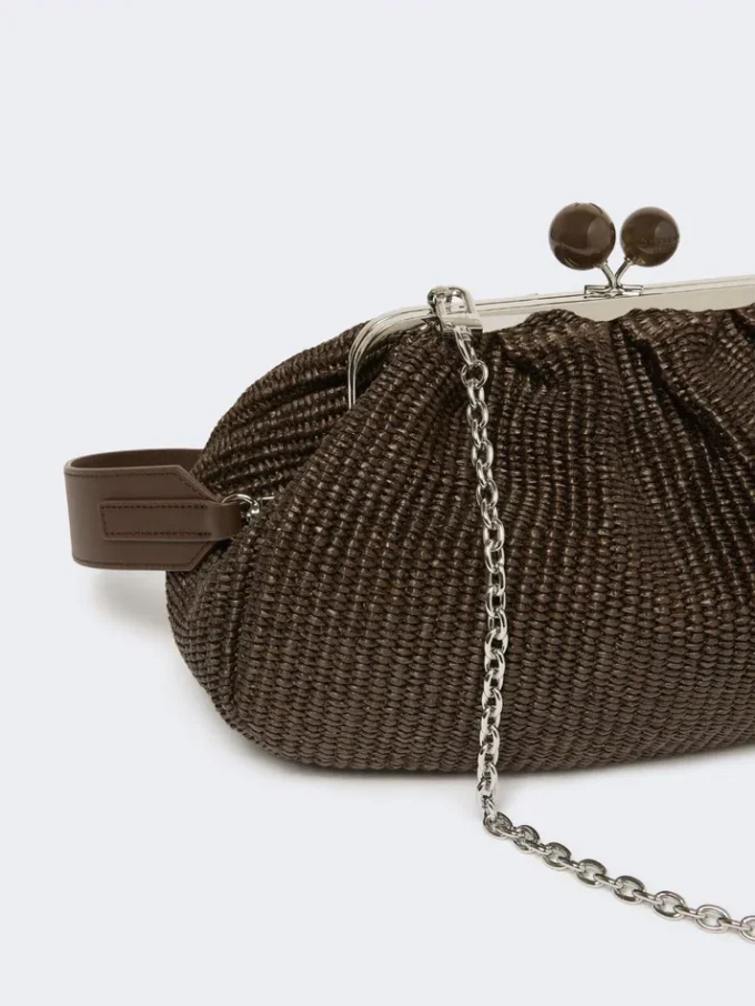Mellomstor pasticcino-veske med raffia-effekt, mørkebrun Mellomstor pasticcino-veske med raffia-effekt, mørkebrun