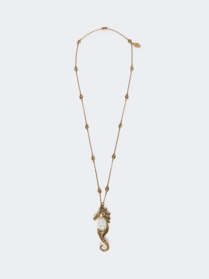 Metallisk halskjede med brosjeanheng, gull Metallisk halskjede med brosjeanheng, gull