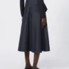 Midi-skjørt i bomull med denim-look, midnattsblått