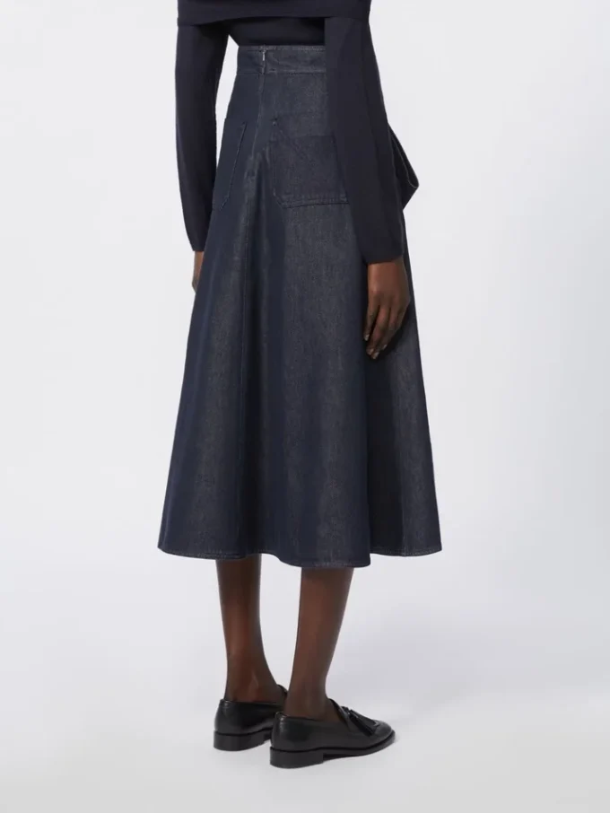 Midi-skjørt i bomull med denim-look, midnattsblått
