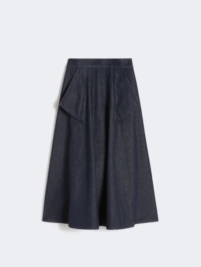 Midi-skjørt i bomull med denim-look, midnattsblått