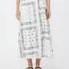 Midi-skjørt i bomullspoplin, hvitt