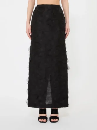 Midi-skjørt i silkejacquard, svart