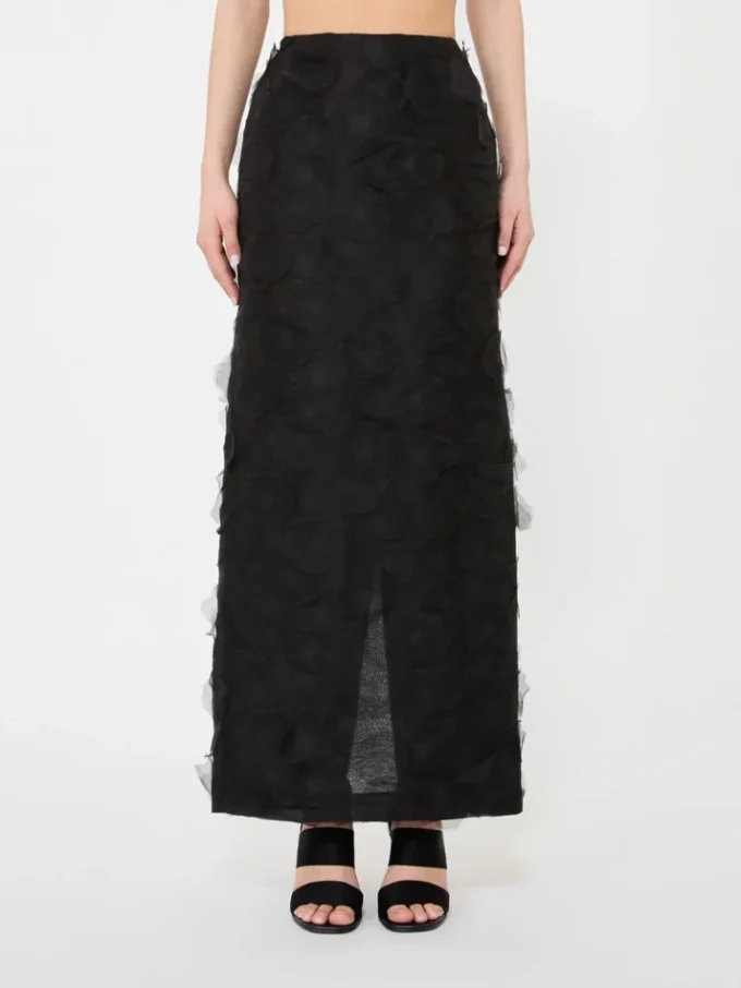 Midi-skjørt i silkejacquard, svart