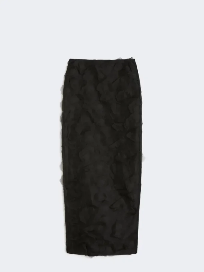 Midi-skjørt i silkejacquard, svart