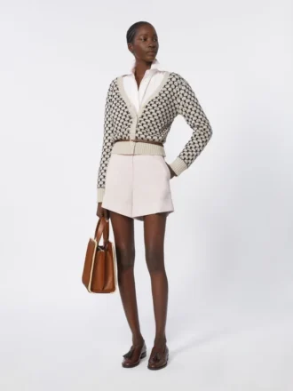 Mønstret cardigan i ull og kashmir, beige