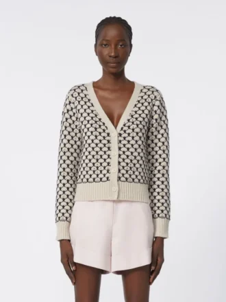 Mønstret cardigan i ull og kashmir, beige
