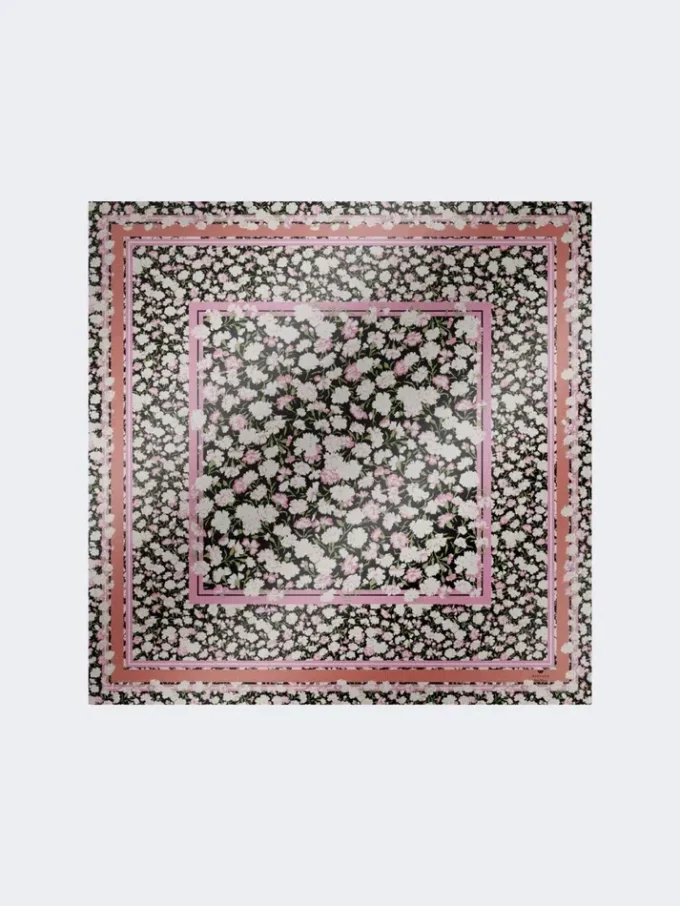 Mønstret foulard i silkewill, rosa