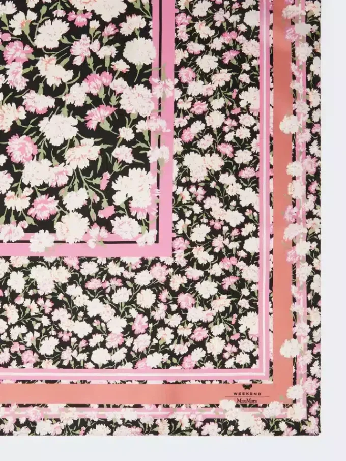Mønstret foulard i silkewill, rosa