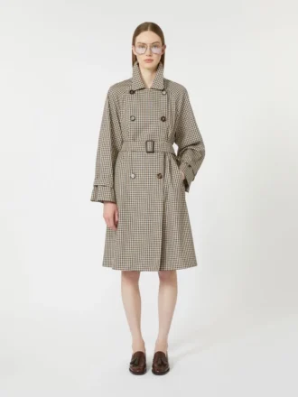 Mønstret, vannavvisende trenchcoat i twill, kaffefarget