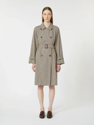 Mønstret, vannavvisende trenchcoat i twill, kaffefarget
