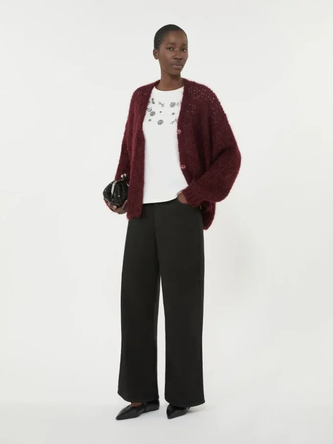 Mohair-cardigan, bordeaux