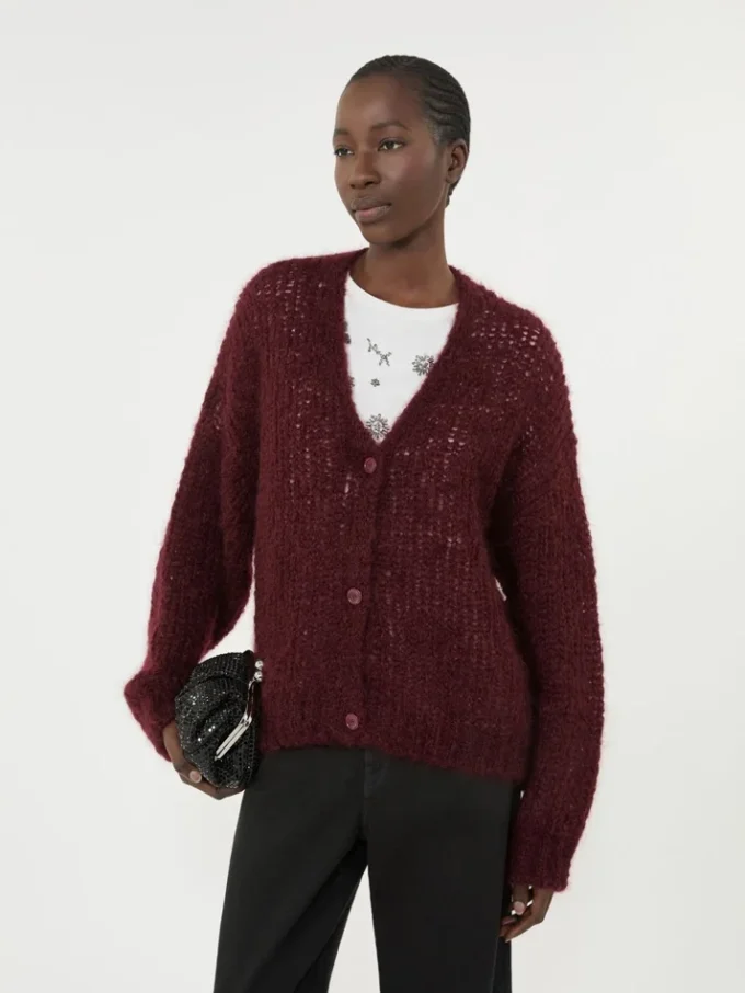 Mohair-cardigan, bordeaux