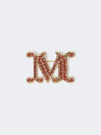 Monogrambrosje med krystaller, rød