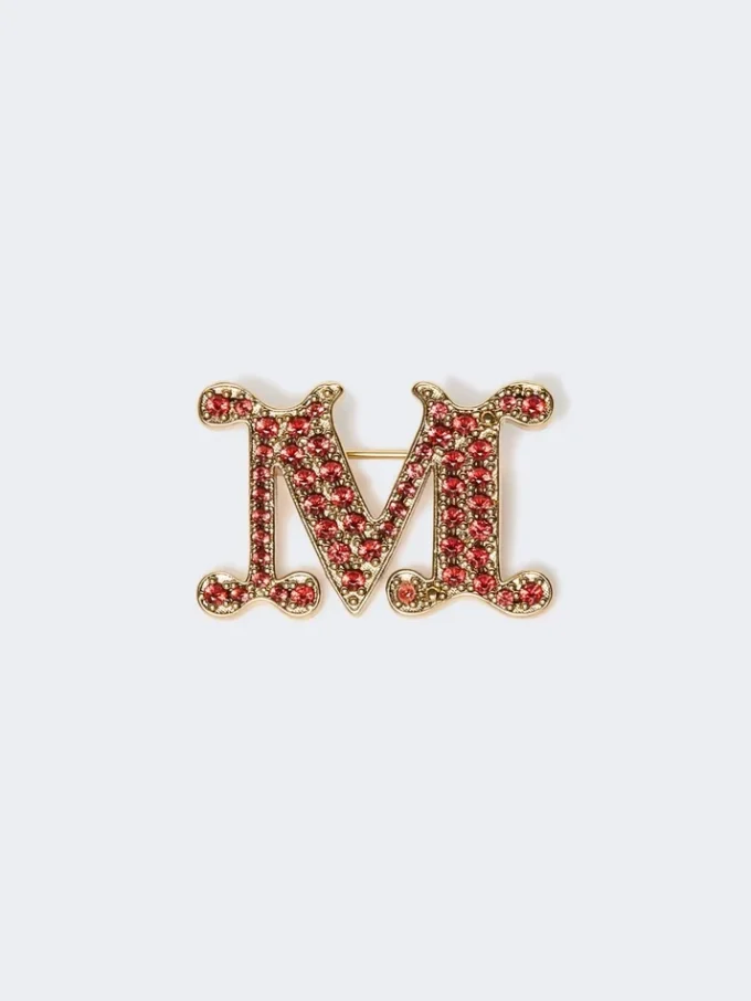 Monogrambrosje med krystaller, rød Monogrambrosje med krystaller, rød