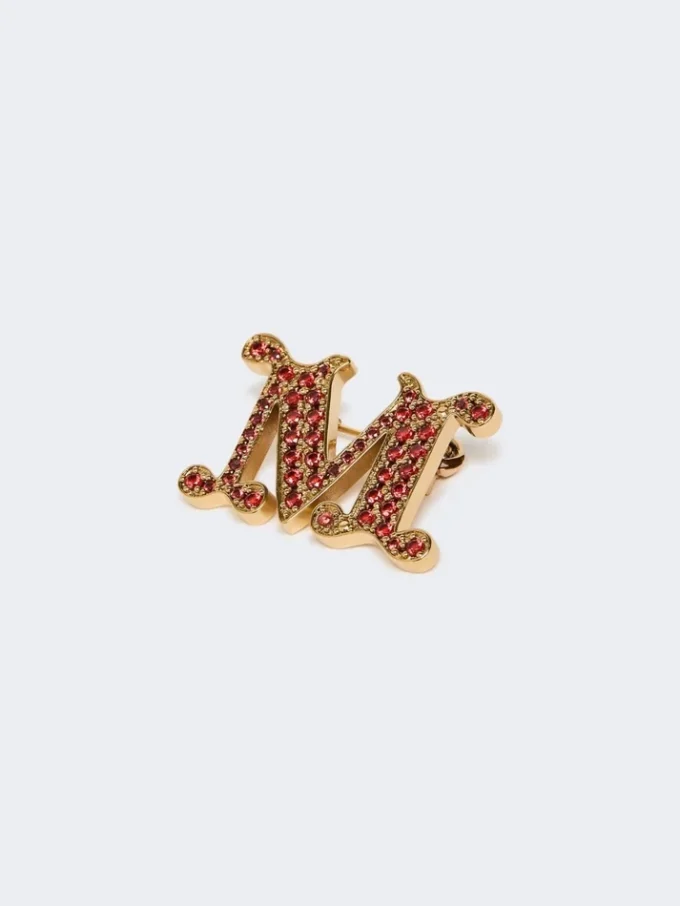 Monogrambrosje med krystaller, rød Monogrambrosje med krystaller, rød